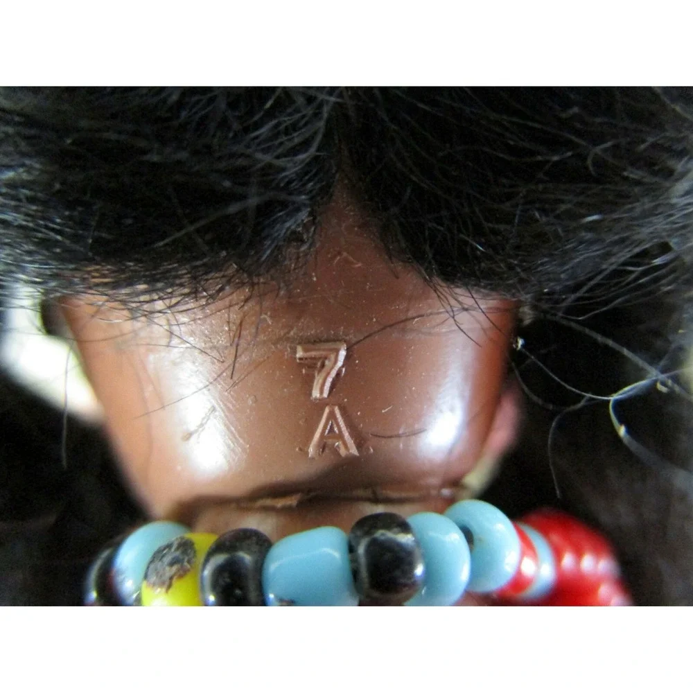 American Indian Girl Vintage Doll with Sleep Eyes Beading Moccasins Marked 7A